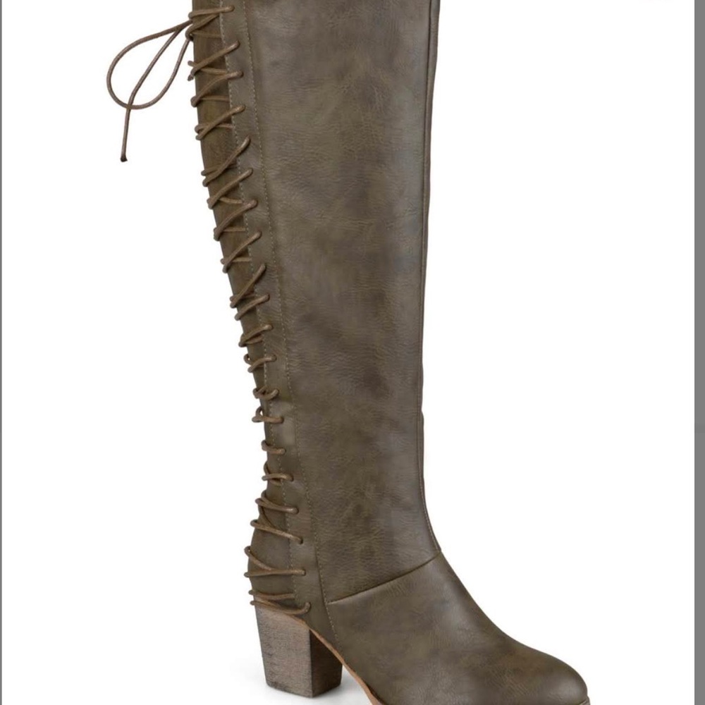 Olive Amara lace up back wide calf boot. Size 9.5